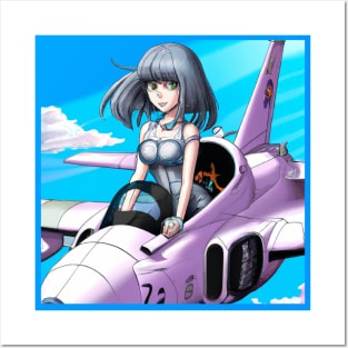 Anime Girl Flying a Jet Posters and Art